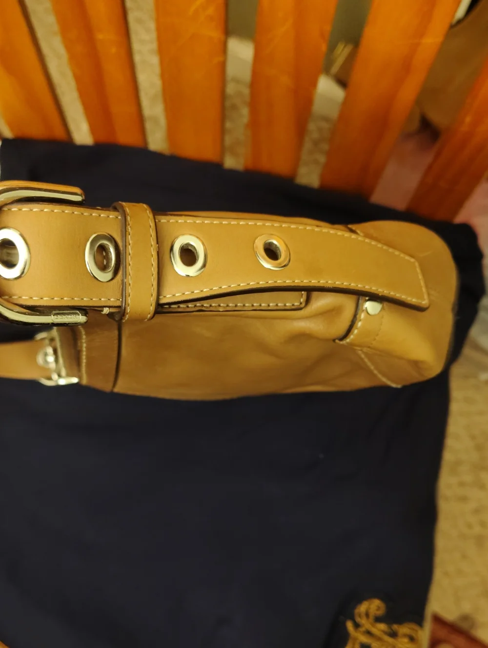 Coach Tan Leather Crossbody with Front Zip Detail